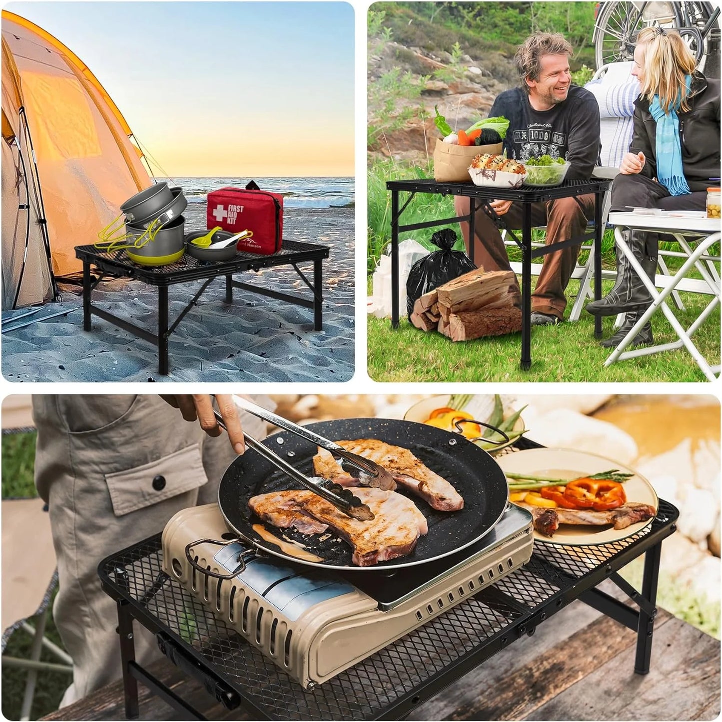 Lightweight Folding Grill Table with Mesh Desktop, Black