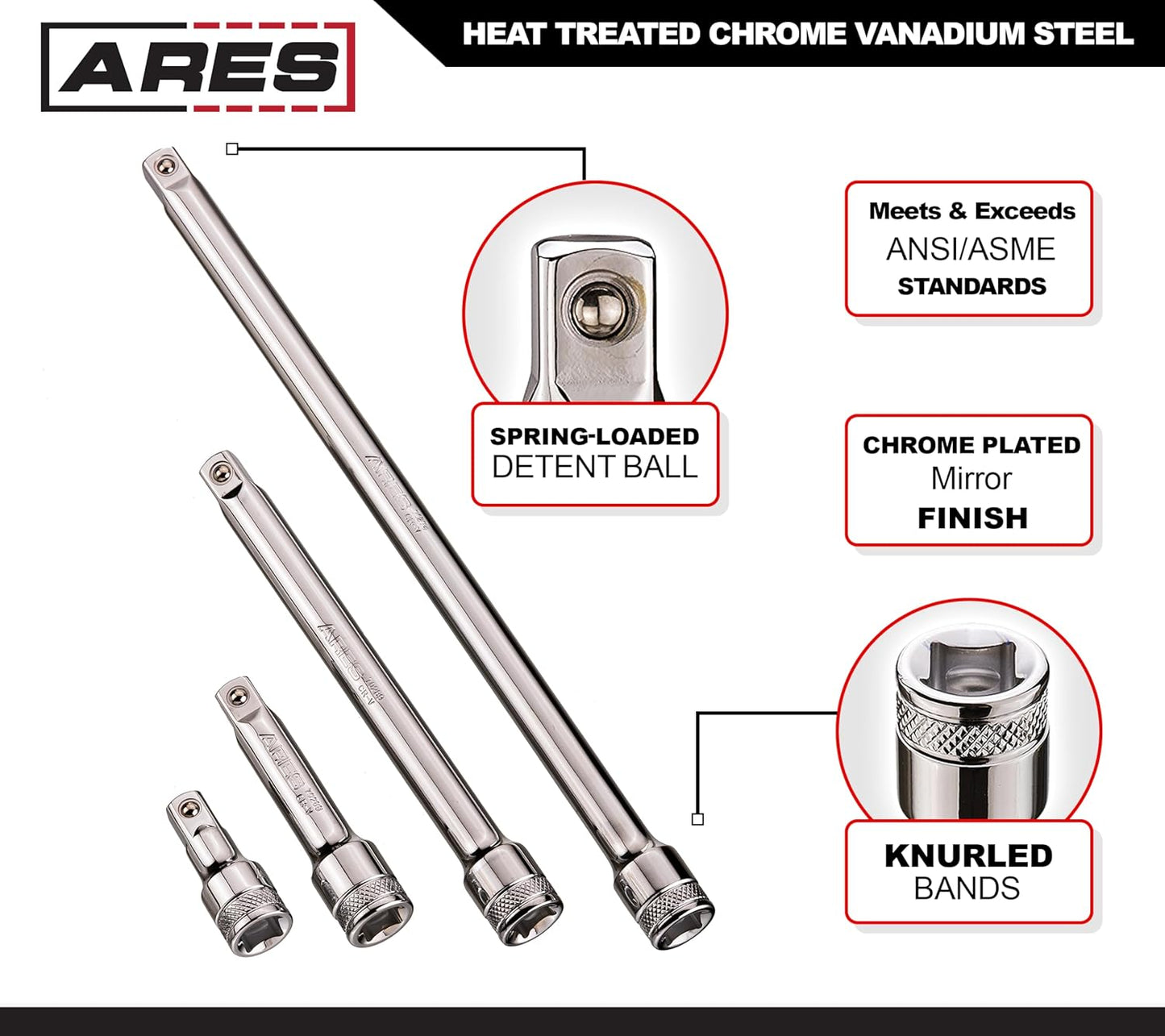 71270-10-Piece Socket Accessory Set - Premium Chrome Vanadium Steel with Mirror Finish - Includes Socket Adapters, Extensions and Universal Joints