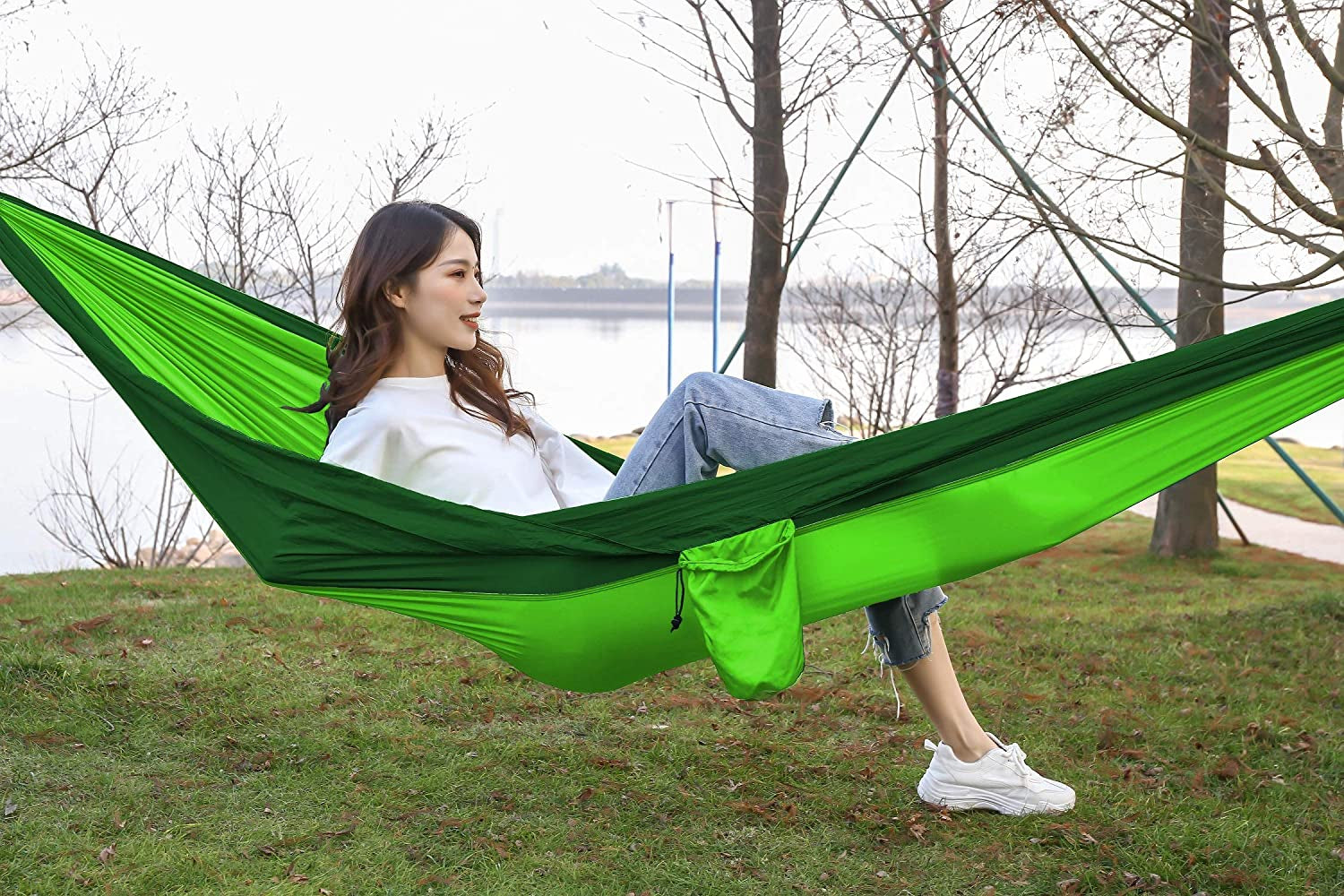 Double Camping Hammock Lightweight Parachute Nylon | Portable Hammocks with Tree Straps | Hammock 2 Person Heavy Duty | Hammock Backpacking for Camping, Backyard, Hiking, Beach