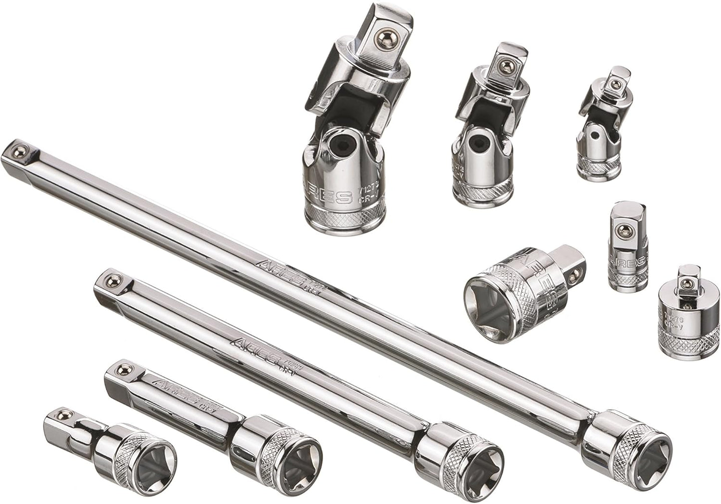 71270-10-Piece Socket Accessory Set - Premium Chrome Vanadium Steel with Mirror Finish - Includes Socket Adapters, Extensions and Universal Joints