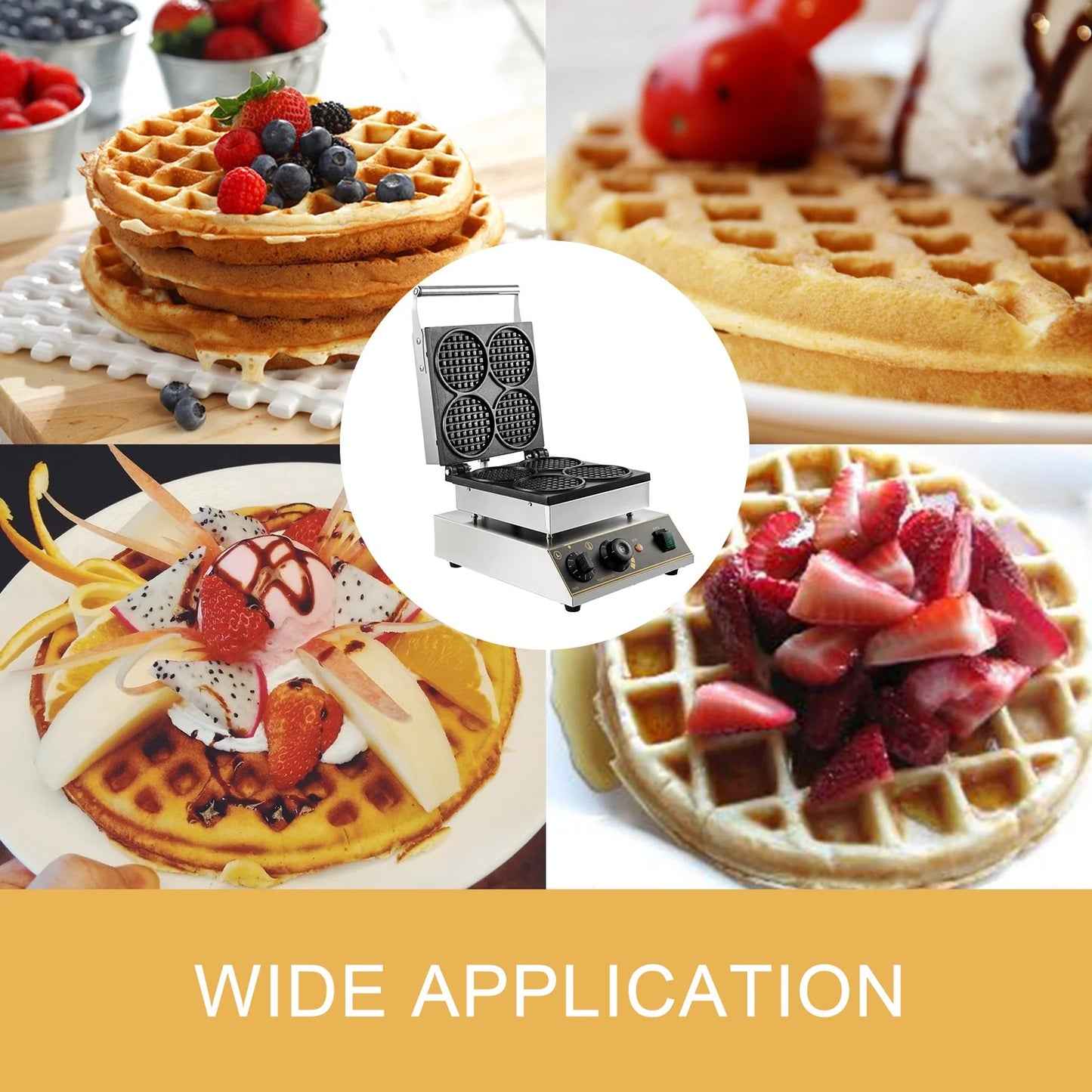 Commercial Electric Mini round Waffle Maker Baker Tea Shop 1750W Thick Handles