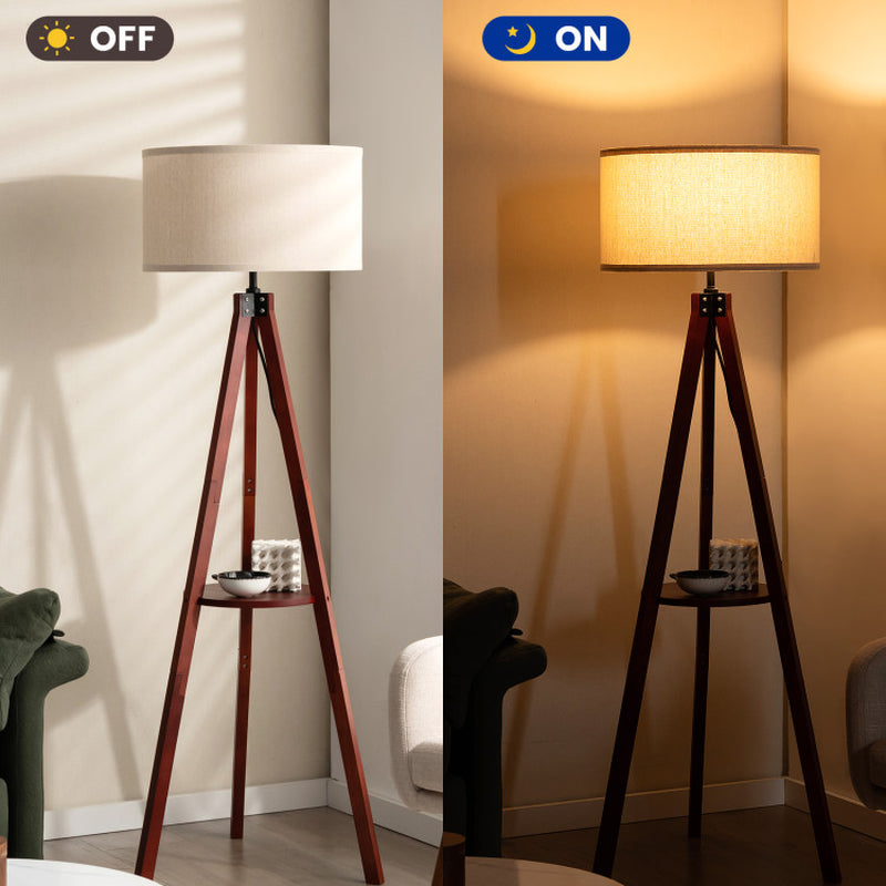 Tripod Floor Lamp Wood Standing Lamp with Flaxen Lamp Shade and E26 Lamp Base