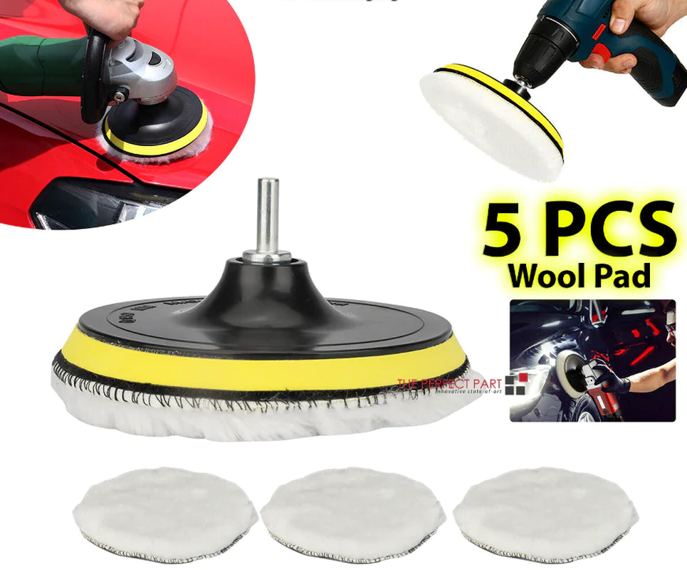 5PCS 6" Buffing Polishing Pad Wool Wheel Mop Kit for Car Polisher Drill Adapter