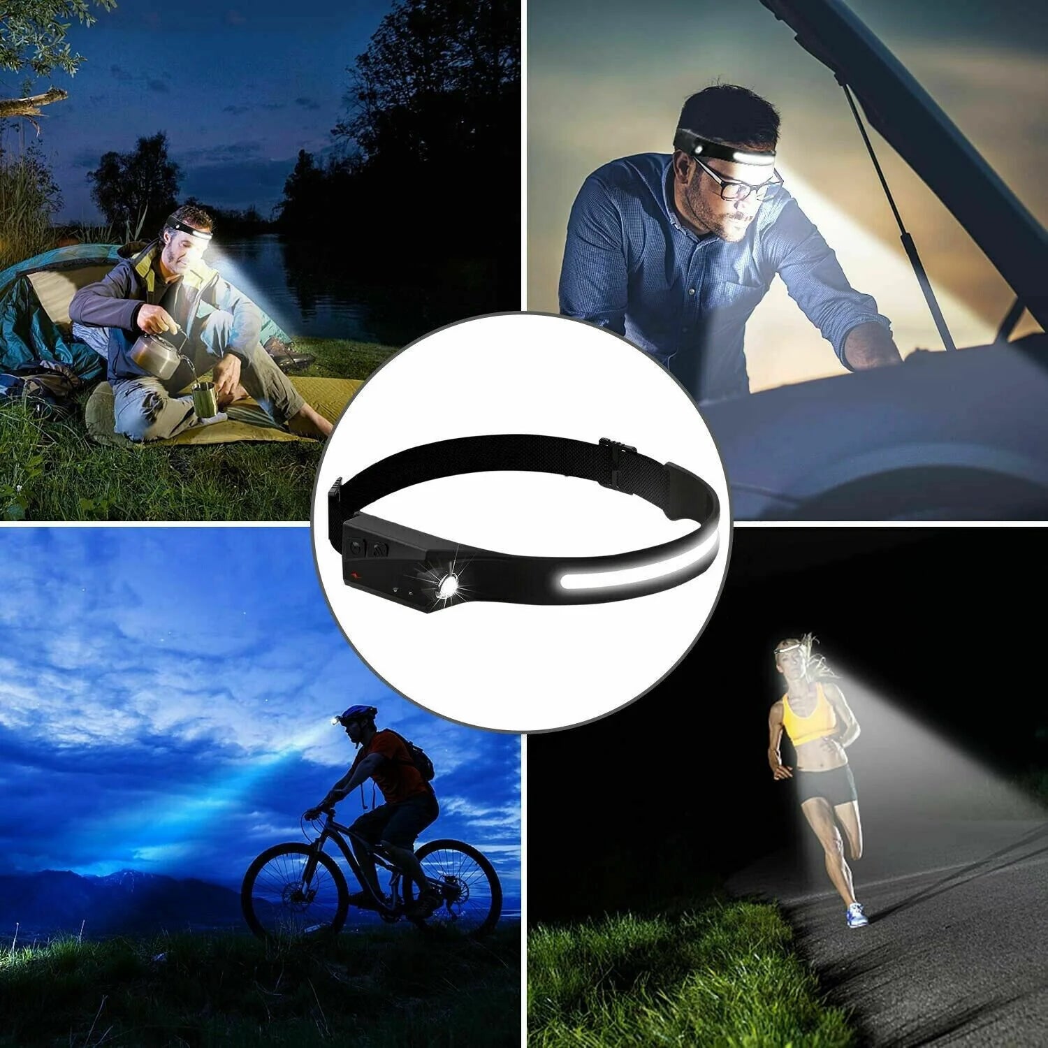 COB LED Headlamp USB Rechargeable Headlight