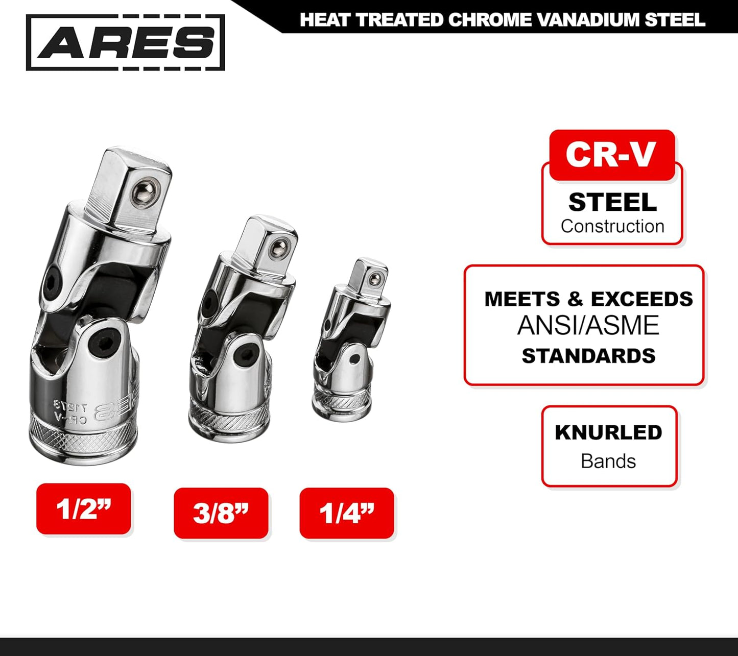 71270-10-Piece Socket Accessory Set - Premium Chrome Vanadium Steel with Mirror Finish - Includes Socket Adapters, Extensions and Universal Joints