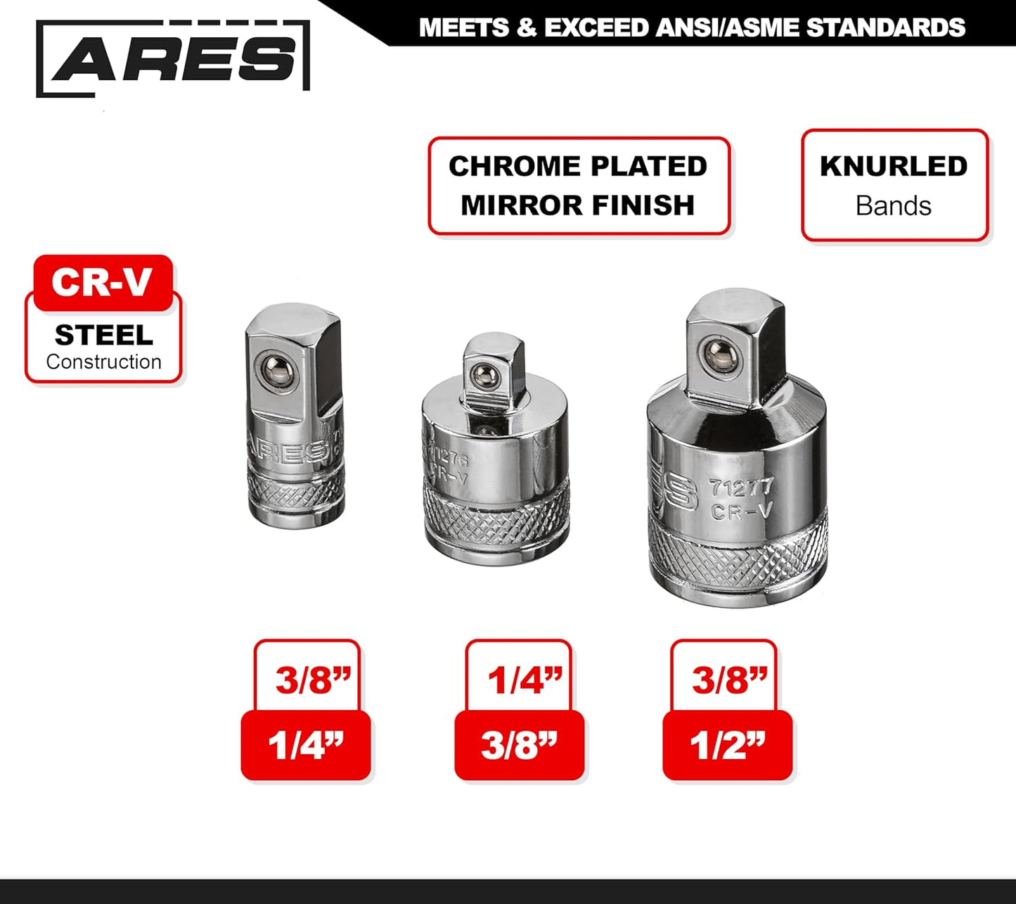 71270-10-Piece Socket Accessory Set - Premium Chrome Vanadium Steel with Mirror Finish - Includes Socket Adapters, Extensions and Universal Joints