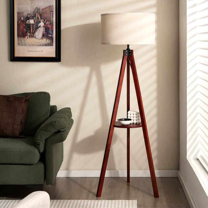 Tripod Floor Lamp Wood Standing Lamp with Flaxen Lamp Shade and E26 Lamp Base