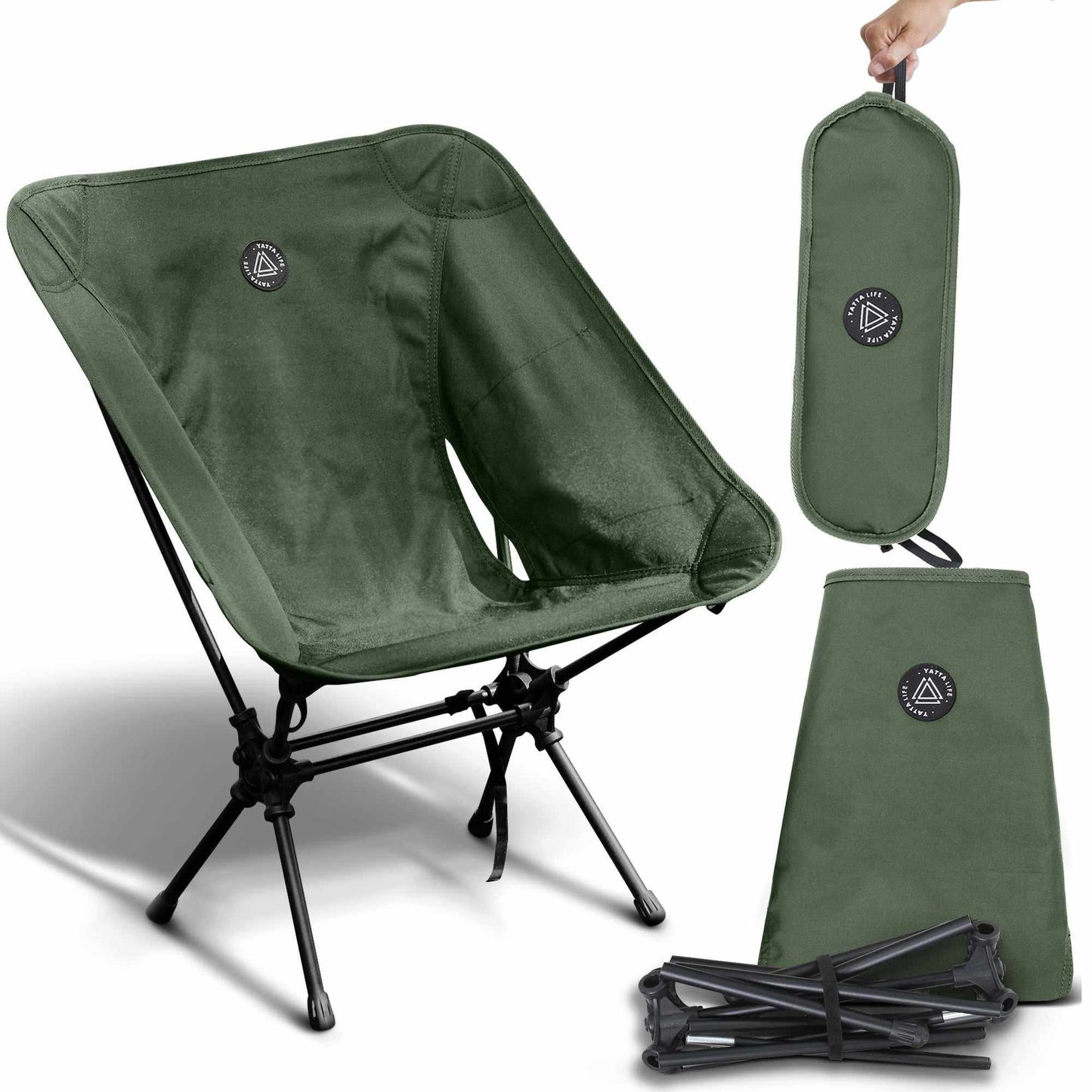 Low Back Ultralight Folding Camping Chairs with Storage Pouch - Khaki