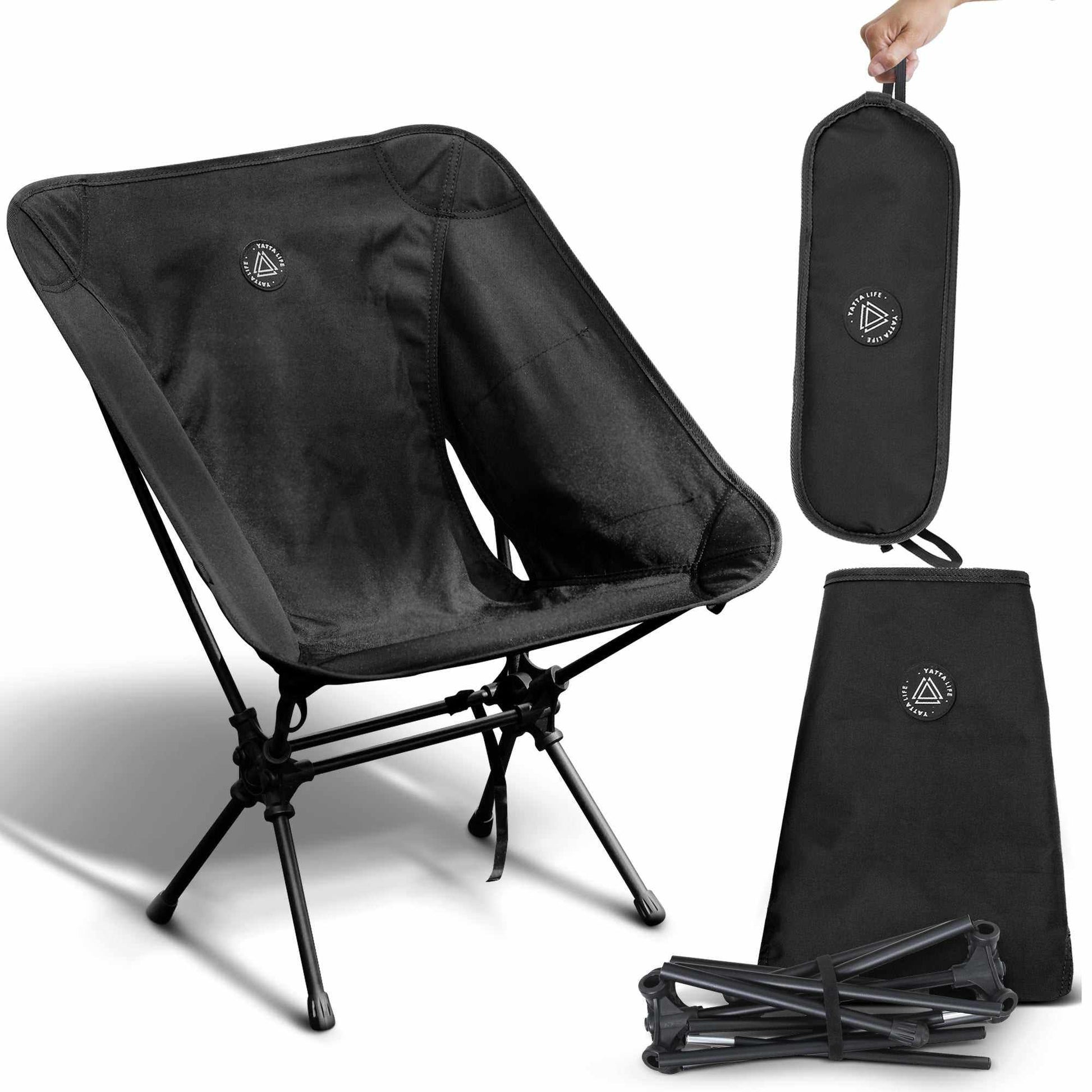 Low Back Ultralight Folding Camping Chairs with Storage Pouch - Black