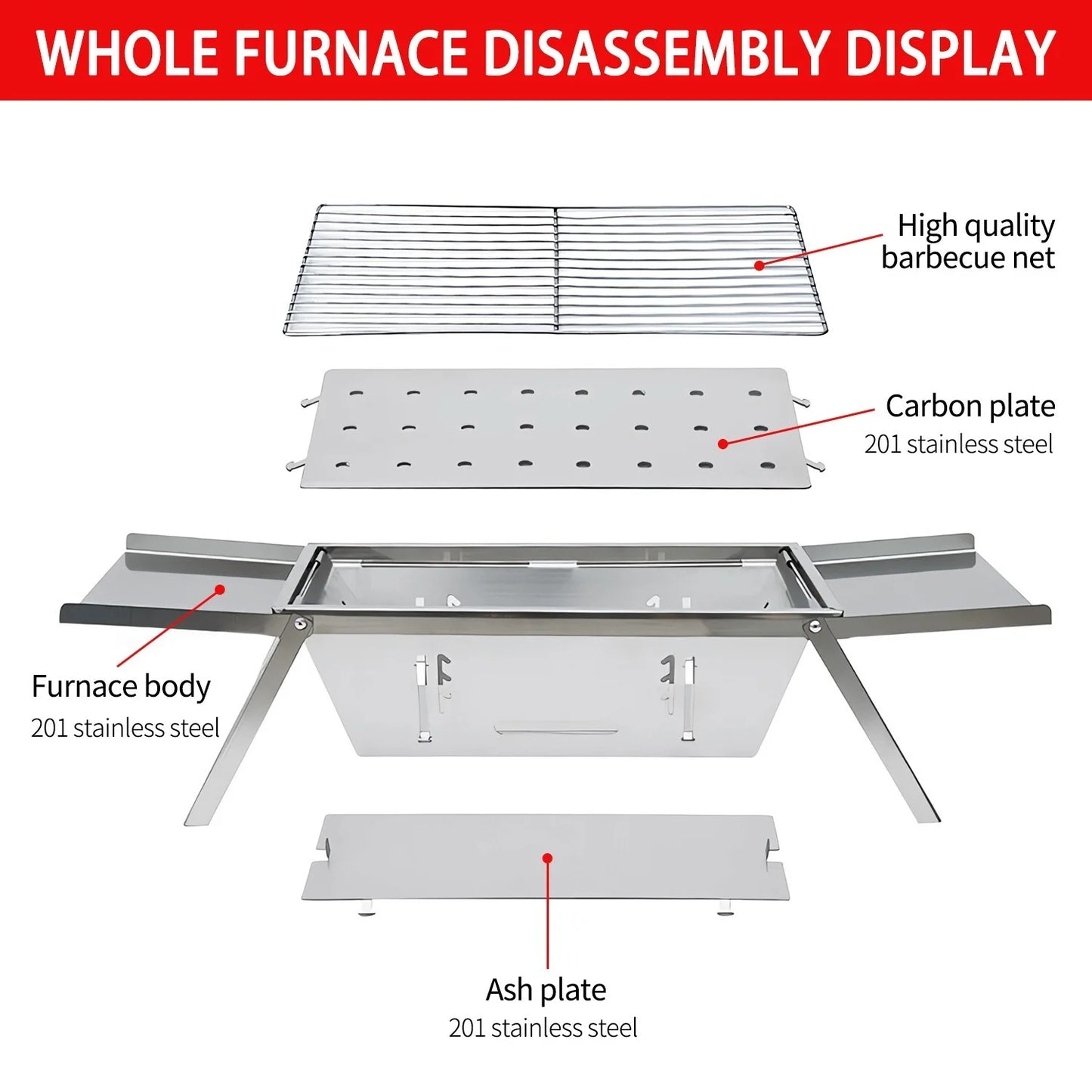 9" Charcoal Folding Barbecue Grill, Portable